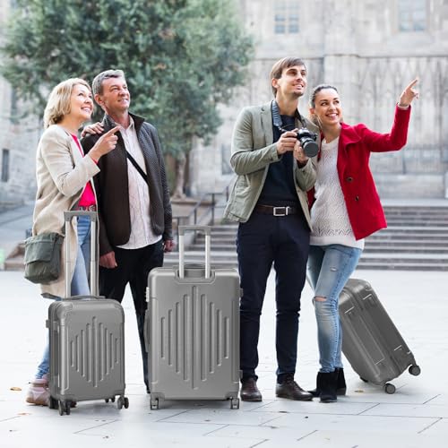Karl home Luggage Set 3 Piece Suitcase Sets with TSA Lock Moulded Corner 4 Spinner Wheels, ABS Hardside Trolley Travel Case for Carry On Check - in Business Trip, Light Grey (20/24/28)