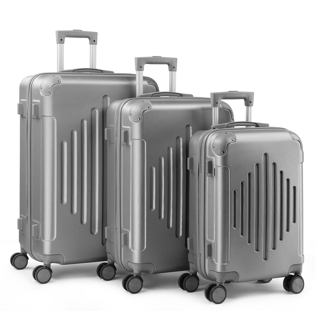 Karl home Luggage Set 3 Piece Suitcase Sets with TSA Lock Moulded Corner 4 Spinner Wheels, ABS Hardside Trolley Travel Case for Carry On Check-in Business Trip, Light Grey (20/24/28)