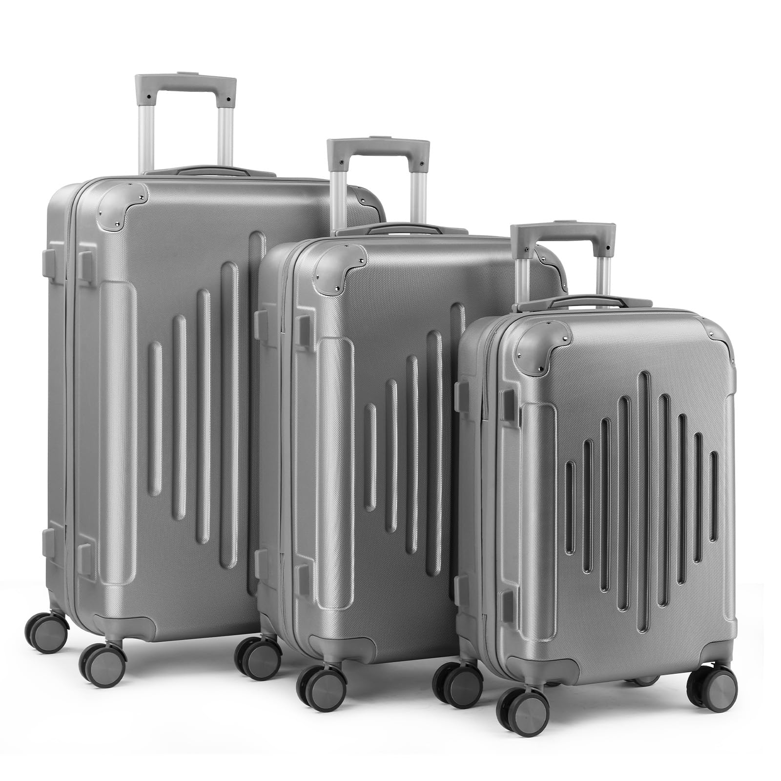 Karl home Luggage Set 3 Piece Suitcase Sets with TSA Lock Moulded Corner 4 Spinner Wheels, ABS Hardside Trolley Travel Case for Carry On Check-in Business Trip, Light Grey (20/24/28)