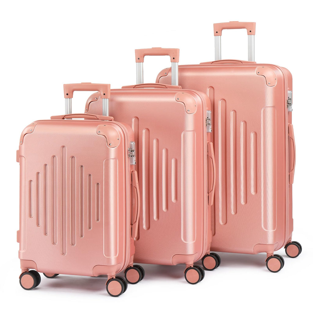 Karl home Luggage Set 3 Piece Suitcase Sets with TSA Lock Moulded Corner 4 Spinner Wheels, ABS Hardside Trolley Travel Case for Carry On Check-in Business Trip, Rose Gold (20/24/28)