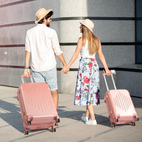 Karl home Luggage Set 3 Piece Suitcase Sets with TSA Lock Moulded Corner 4 Spinner Wheels, ABS Hardside Trolley Travel Case for Carry On Check - in Business Trip, Rose Gold (20/24/28)