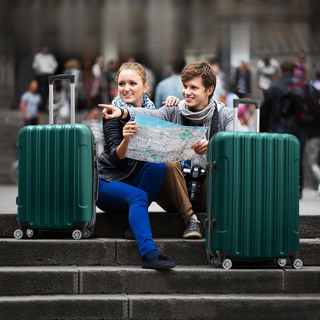 Karl home Luggage Set of 3 Hardside Carry on Suitcase Sets with Spinner Wheels & TSA lock, Portable Lightweight ABS Luggages for Travel, Business - Dark Green (20/24/28)