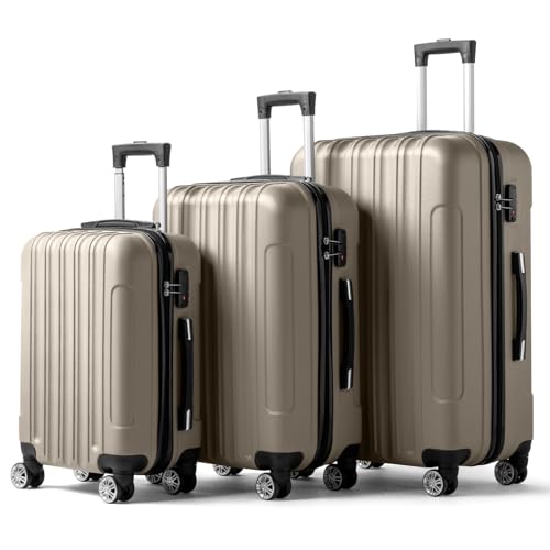 Karl home Luggage Set of 3 Hardside Suitcase Sets - Champagne (20/24/28)