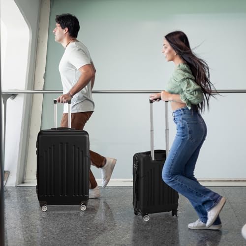 Karl home Luggage Sets 3 Piece, ABS Hardside Suitcase Set with Double Spinner Wheels & TSA Lock for Travel Business, 3 - Piece Set (20/24/28), Black