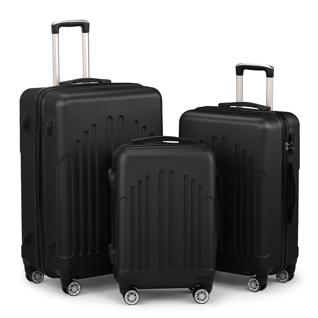 Karl home Luggage Sets 3 Piece, ABS Hardside Suitcase Set with Double Spinner Wheels & TSA Lock for Travel Business, 3-Piece Set (20/24/28), Black