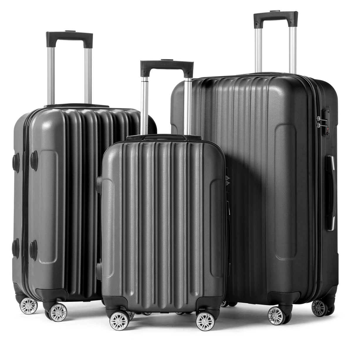Karl home Luggage Sets 3 Piece, Hardside Carry on Suitcase Sets with Spinner Wheels & TSA lock, Portable Lightweight ABS Luggages for Travel, Business - Dark Grey, 20/24/28in