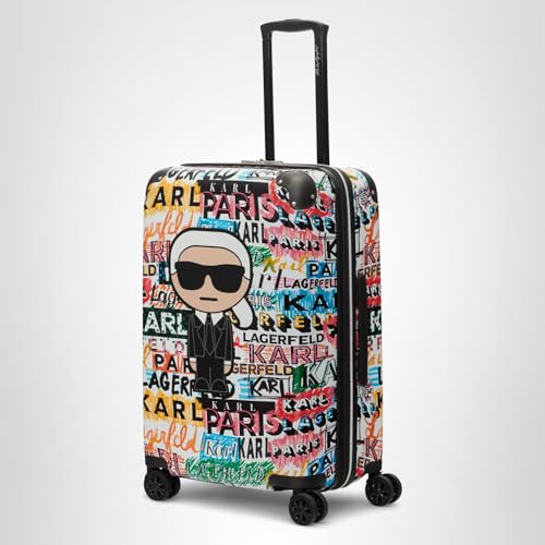KARL LAGERFELD Paris Women's Logo Explosion Upright Hardside Suitcase, Multi, Medium