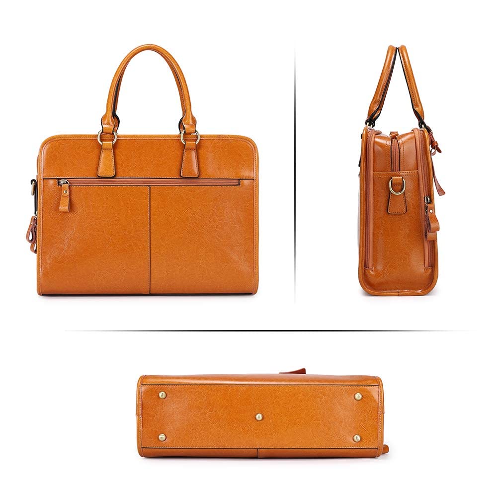 Kattee Genuine Leather Briefcase for Women, Large Capacity Laptop Bag with Luggage Tag