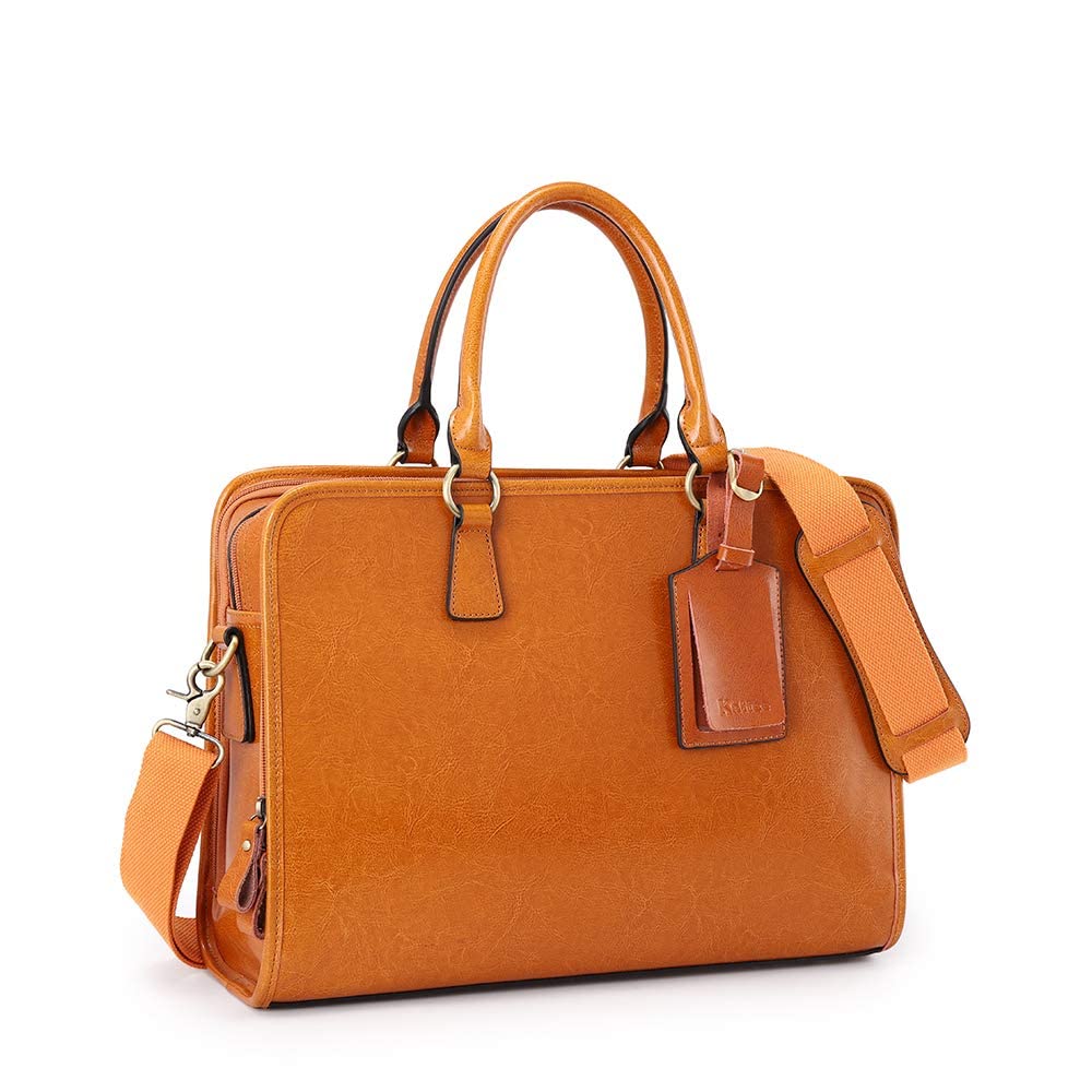 Kattee Genuine Leather Briefcase for Women, Large Capacity Laptop Bag with Luggage Tag