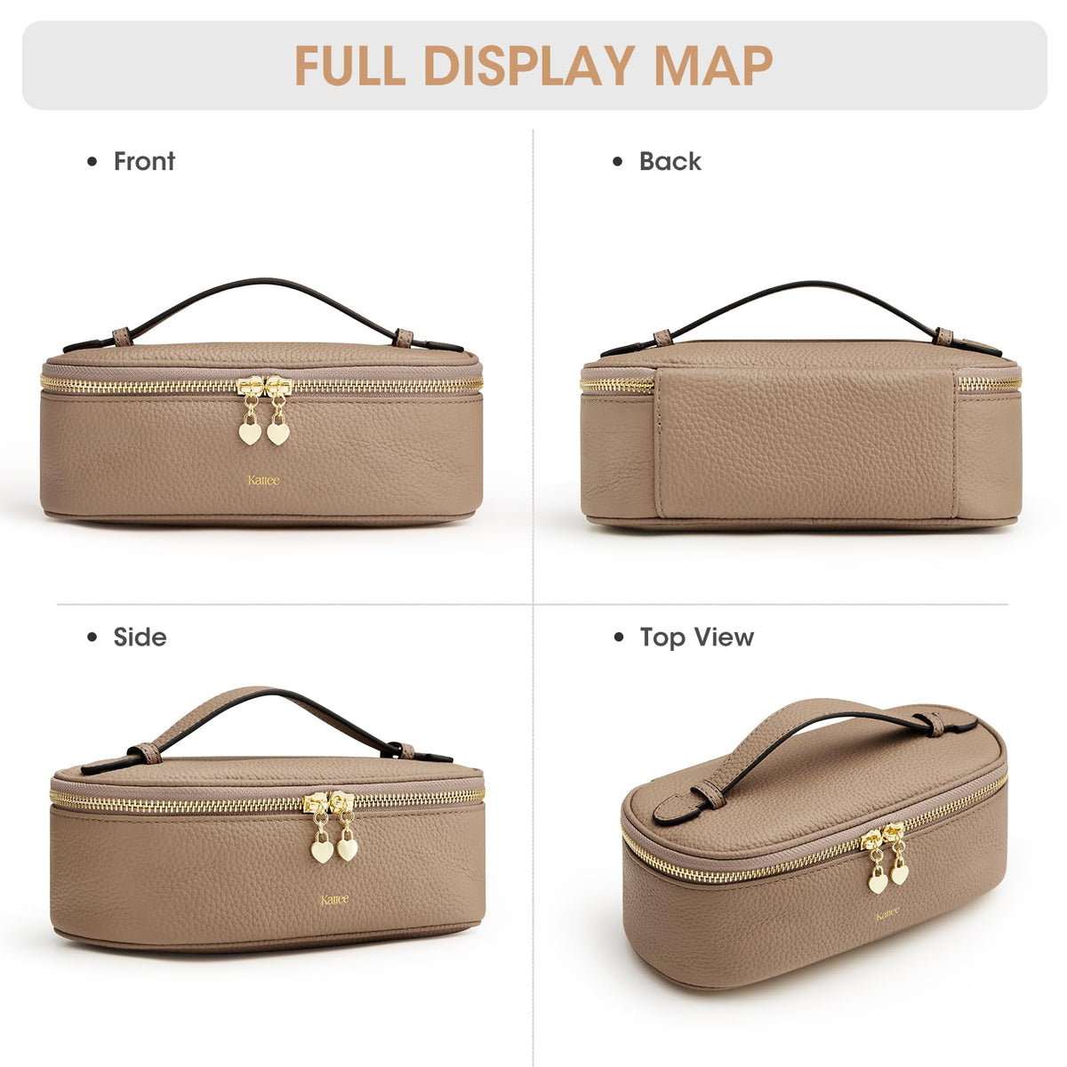 Kattee Makeup Bag for Women, Leather Cosmetic Bag, Working Makeup Bags for Ladies with Handles, Portable Travel Toiletry Bag,Apricot