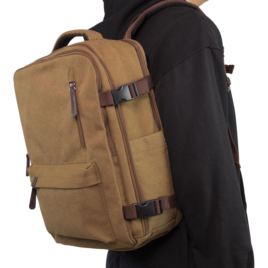 KAUKKO Canvas Travel Backpack, Personal Item Airline Approved, Carry On Backpack with Multi - Pockets and Shoe Pouch, fit 15.6 inch Laptop, 40L Weekender Bag, 11 - KHAKI