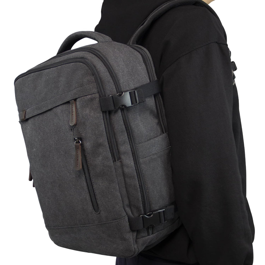 KAUKKO Thick Canvas Travel Backpack, Flight Approved Carry On Backpack with Shoe Pouch and 15.6 inch Laptop Compartment, 40L Luggage Casual Daypack Weekender Bag 10 - BLACK