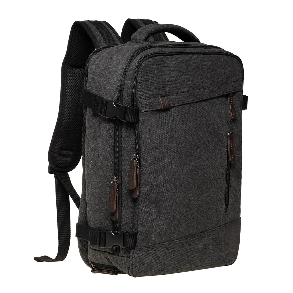 KAUKKO Thick Canvas Travel Backpack, Flight Approved Carry On Backpack with Shoe Pouch and 15.6 inch Laptop Compartment, 40L Luggage Casual Daypack Weekender Bag 10-BLACK