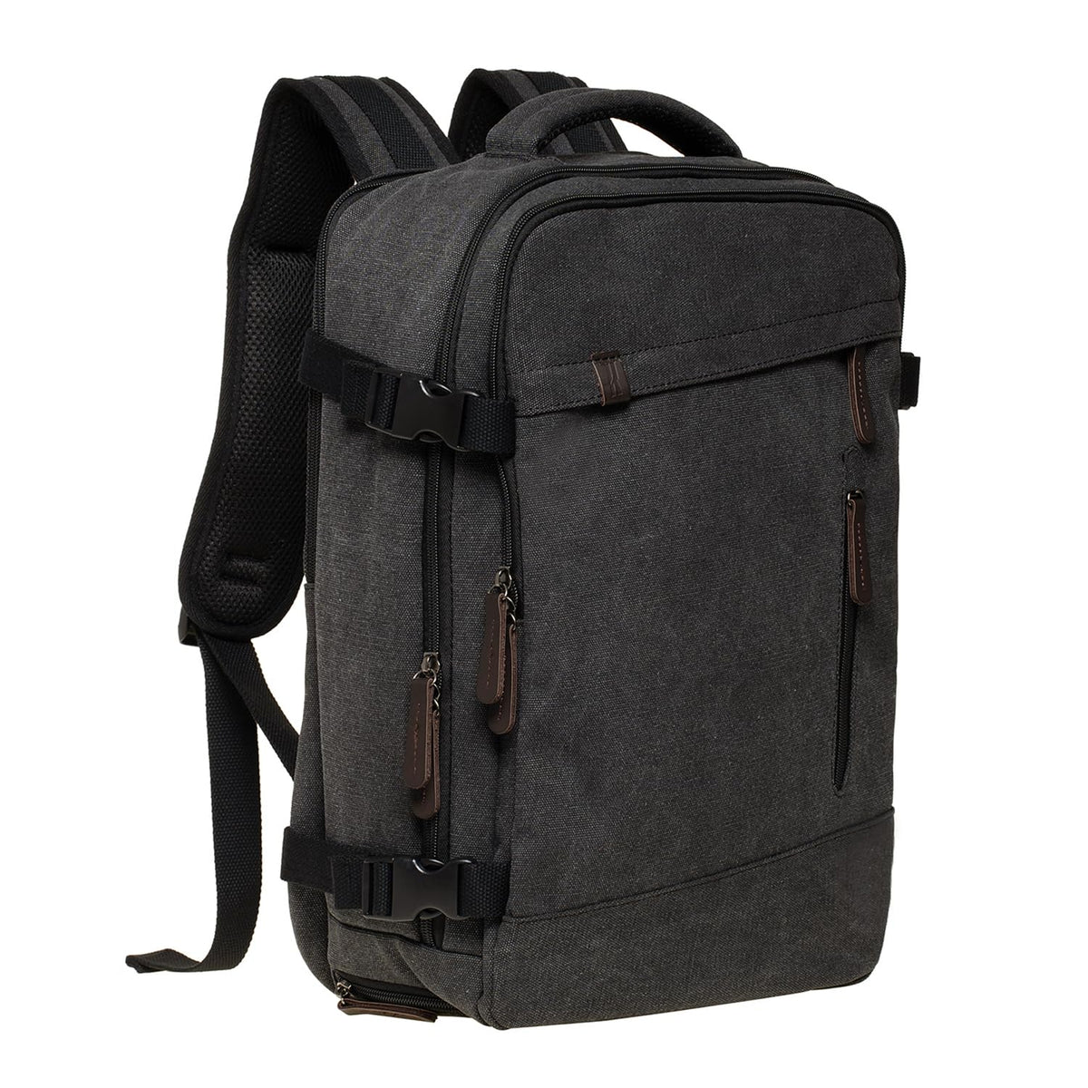 KAUKKO Thick Canvas Travel Backpack, Flight Approved Carry On Backpack with Shoe Pouch and 15.6 inch Laptop Compartment, 40L Luggage Casual Daypack Weekender Bag 10-BLACK