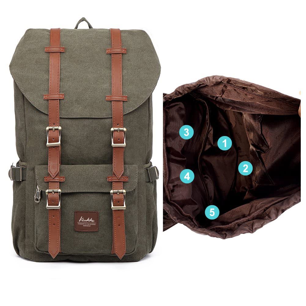 KAUKKO Travel Laptop Backpack Outdoor Rucksack Causal backpack Fits 15.6"(Canvas Green)