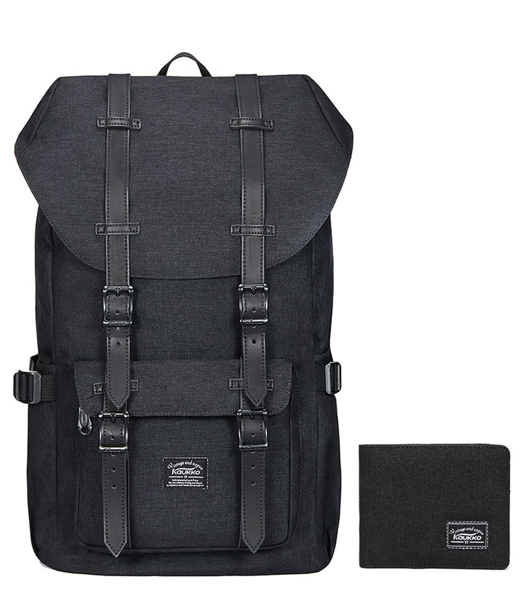 KAUKKO Travel Laptop Backpack, Outdoor Rucksack, Causal backpack Fits 15.6"(Linen Black2pcs)