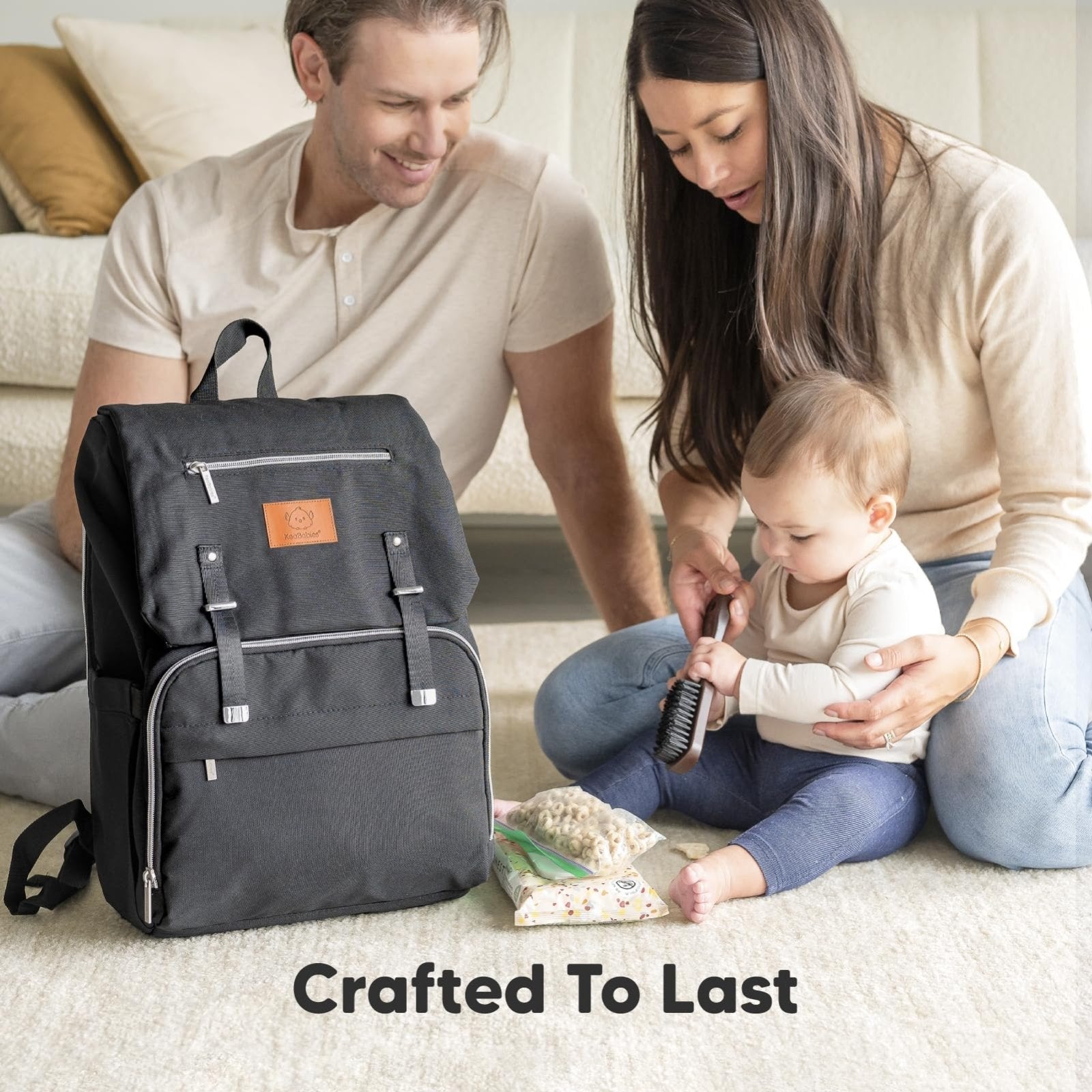KeaBabies Baby Diaper Bag Backpack with Changing Pad - Waterproof Baby Bag for Mom and Dad, Insulated Bottle Pockets, Durable Toddler, Twin, Boy Girl Diaper Backpack for Travel, Large (Trendy Black)
