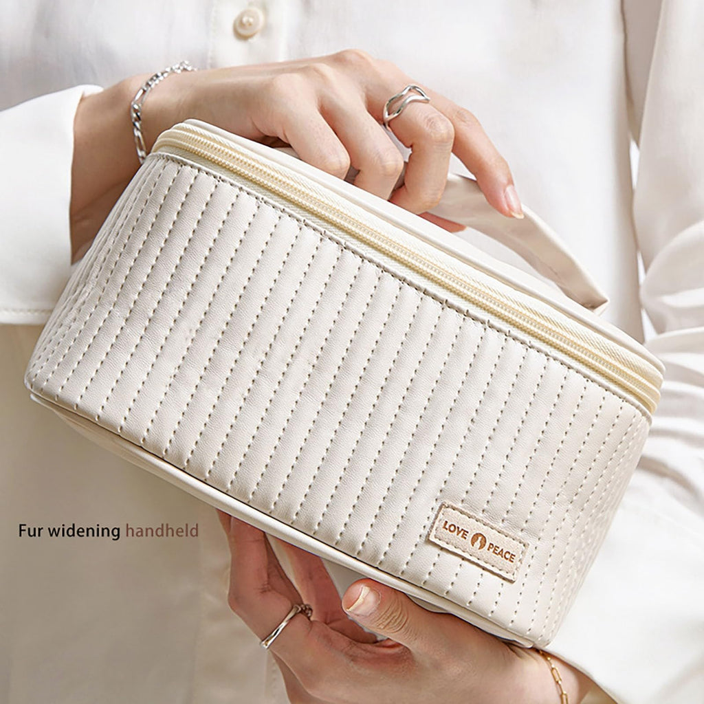 KELINFONG Small Makeup Bag 2024 Pu Leather Waterproof Portable Open Flat Large Capacity Cosmetic Bags with Handle and Zipper Travel Toiletry Containers Makeup Bags Teen Girl Gifts Trendy Stuff