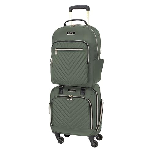 Kenneth Cole REACTION Chelsea 2-Piece Bundle - 17" 4-Wheel Spinner Underseat Carry-On Luggage & Matching 15" Laptop Backpack, Olive