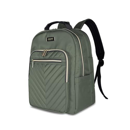 Kenneth Cole REACTION Chelsea 2-Piece Bundle - 17" 4-Wheel Spinner Underseat Carry-On Luggage & Matching 15" Laptop Backpack, Olive