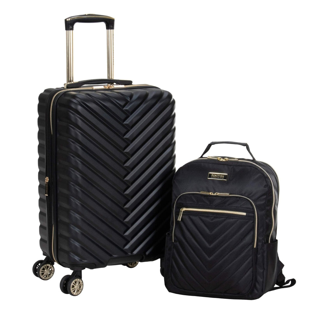 Kenneth Cole REACTION Madison Square Lightweight Hardside Chevron Expandable Spinner Luggage, Black, 2-Piece (20" Carry On + Backpack)