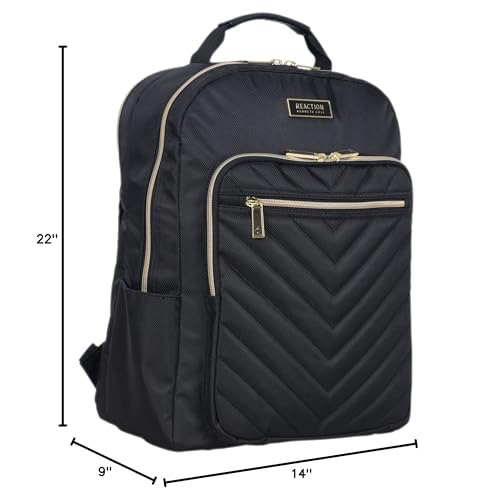 Kenneth Cole REACTION Madison Square Lightweight Hardside Chevron Expandable Spinner Luggage, Black, 2 - Piece (20" Carry On + Backpack)
