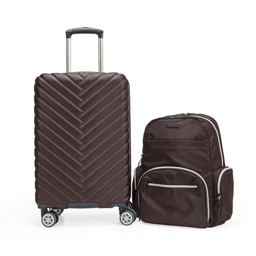 Kenneth Cole REACTION Madison Square Lightweight Hardside Chevron Expandable Spinner Luggage, Chocolate Brown, 2-Piece (20" Carry On + Sophie Backpack)