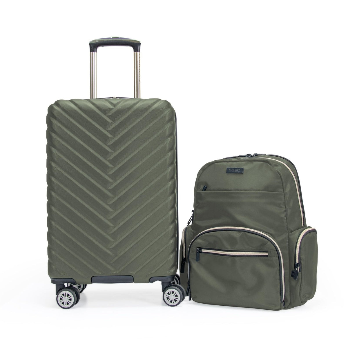 Kenneth Cole REACTION Madison Square Lightweight Hardside Chevron Expandable Spinner Luggage, Olive, 2-Piece (20" Carry On + Sophie Backpack)