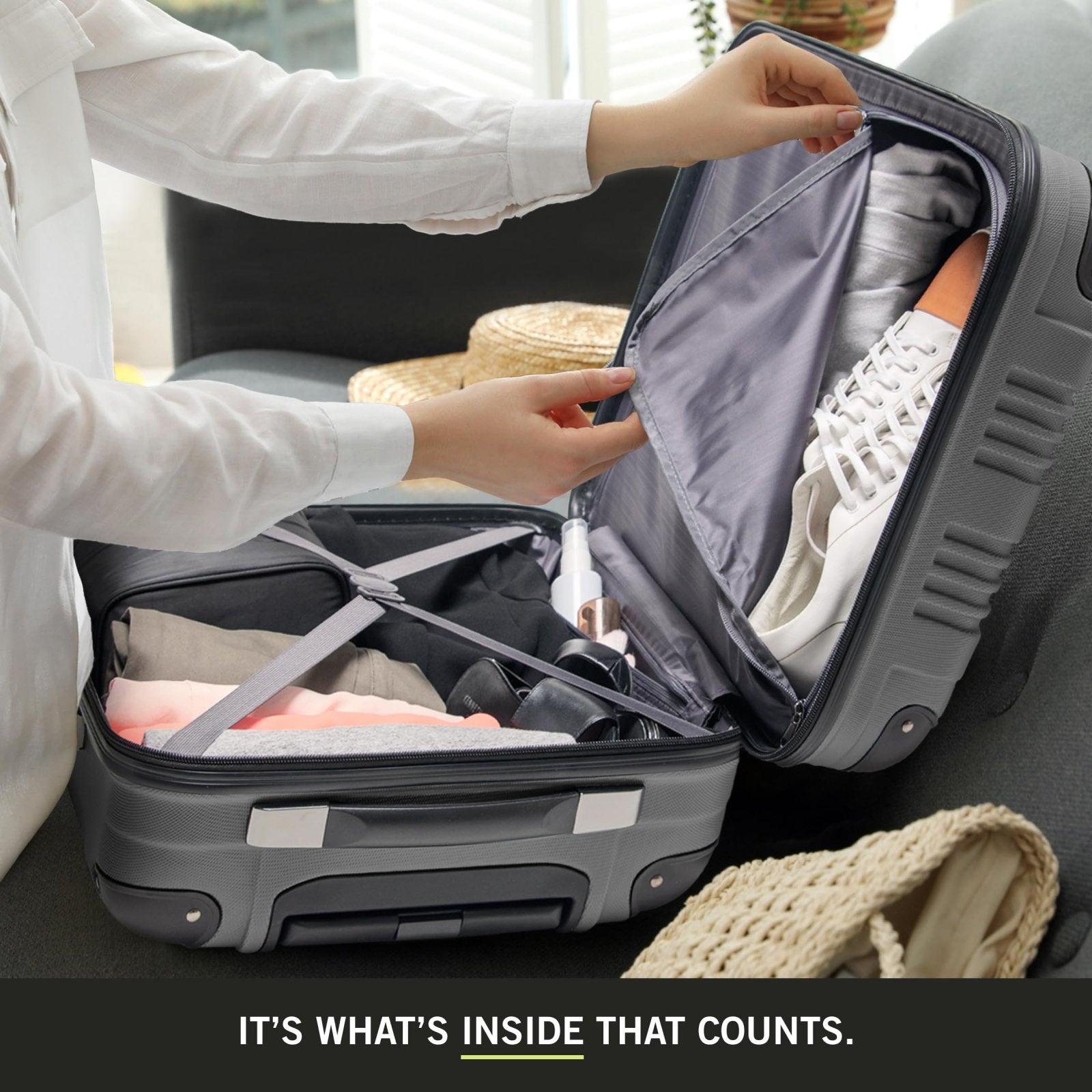 Kenneth Cole REACTION Out of Bounds Lightweight Hardshell 4 - Wheel Spinner Luggage, Charcoal, 3 - Piece Set (20", 24", & 28")