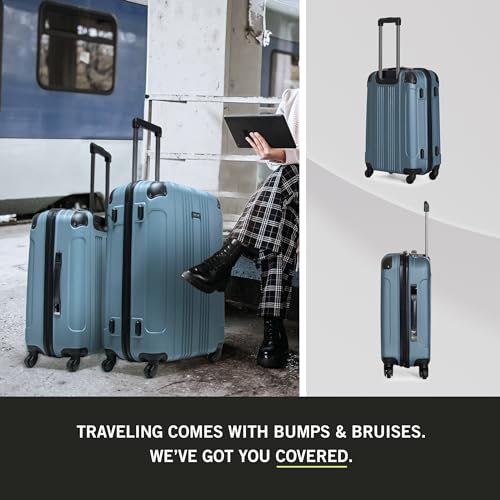 Kenneth Cole REACTION Out of Bounds Lightweight Hardshell 4-Wheel Spinner Luggage, Granite Blue, 20-Inch Carry On