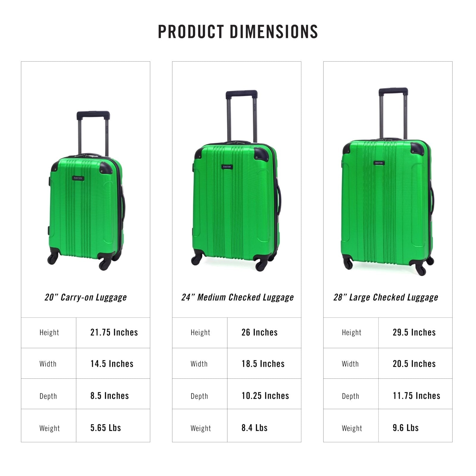 Kenneth Cole REACTION Out of Bounds Lightweight Hardshell 4 - Wheel Spinner Luggage, Kelly Green, 2 - Piece Set (20" & 28")