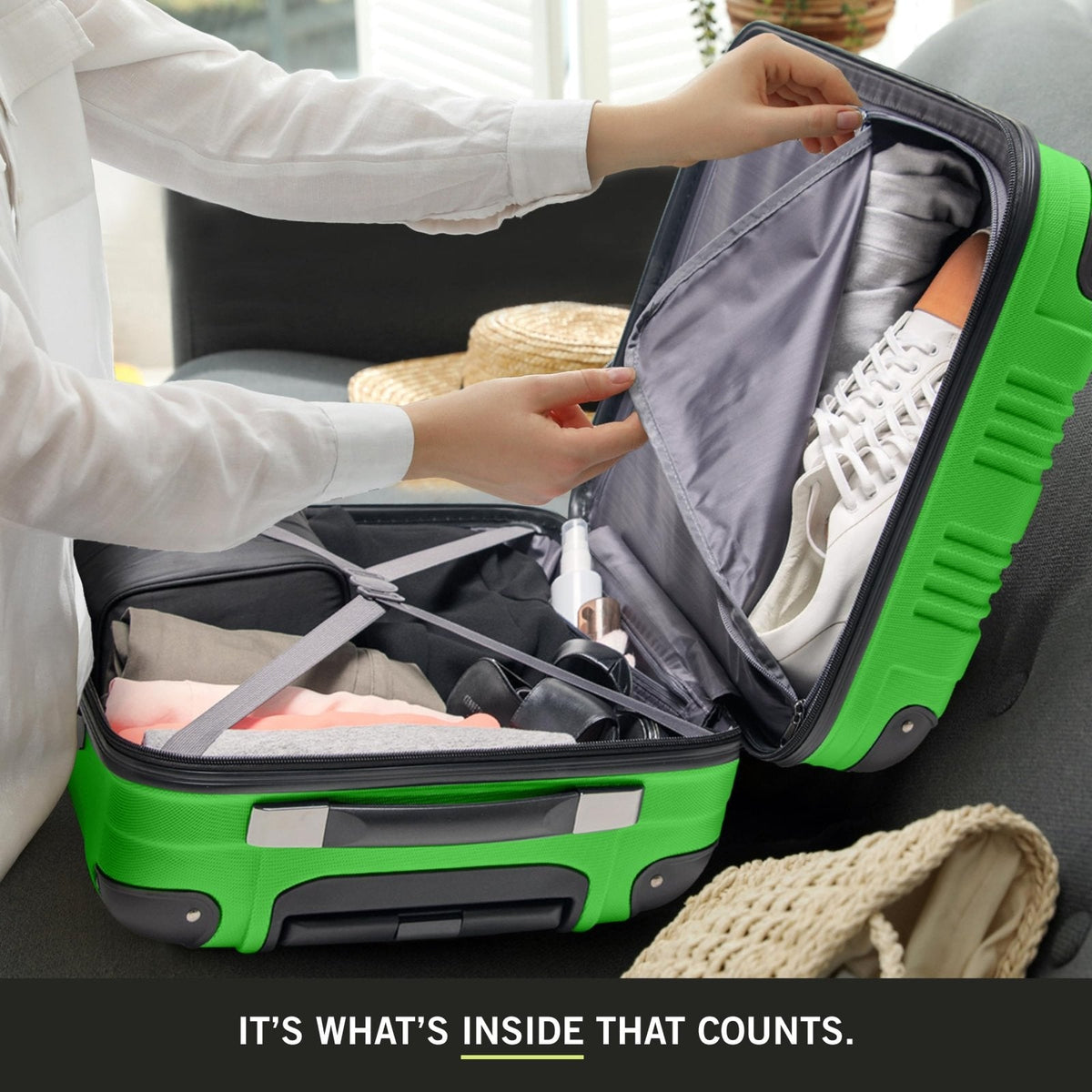 Kenneth Cole REACTION Out of Bounds Lightweight Hardshell 4 - Wheel Spinner Luggage, Kelly Green, 2 - Piece Set (20" & 28")