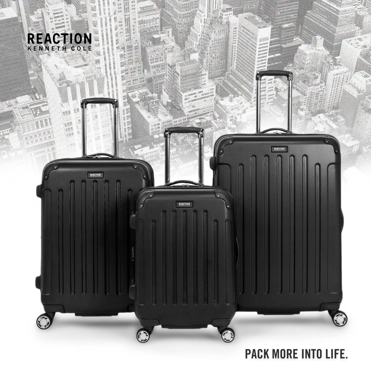 Kenneth Cole REACTION Renegade Luggage Expandable 8 - Wheel Spinner Lightweight Hardside Suitcase, Black, 3 - Piece Set (20"/24"/28")