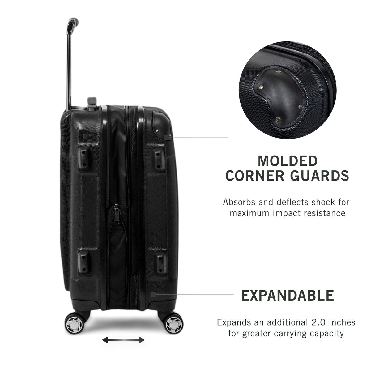Kenneth Cole REACTION Renegade Luggage Expandable 8 - Wheel Spinner Lightweight Hardside Suitcase, Black, 3 - Piece Set (20"/24"/28")
