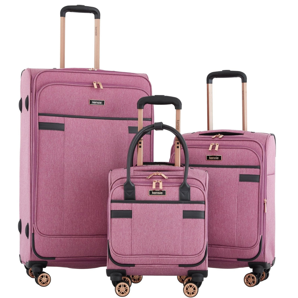 kensie Hudson Softside 3-Piece Spinner Luggage Set, Mellow Mauve