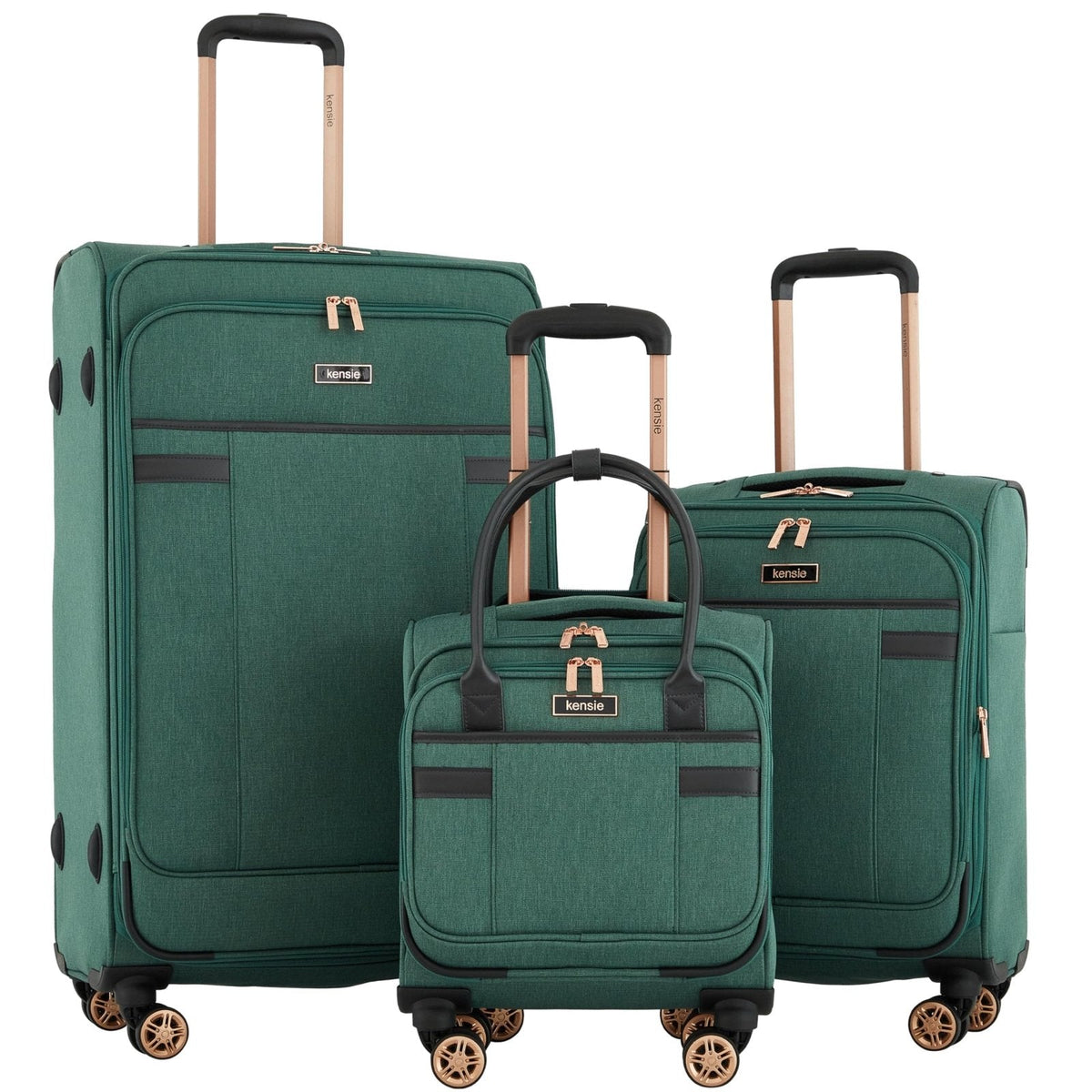 kensie Hudson Softside 3-Piece Spinner Luggage Set, Smoke Pine