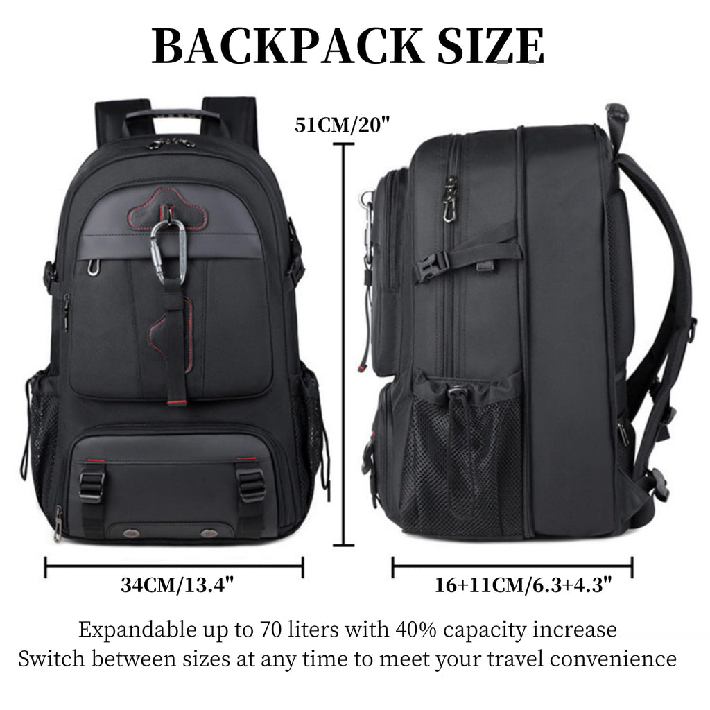 KEQIKAI Travel Backpack 50L, 17 Inch Laptop Backpack for Men Women, Large Waterproof Carry On Backpack, TSA Friendly Flight Approved Anti - Theft Backpack with USB Interface & Shoe Compartment, Black