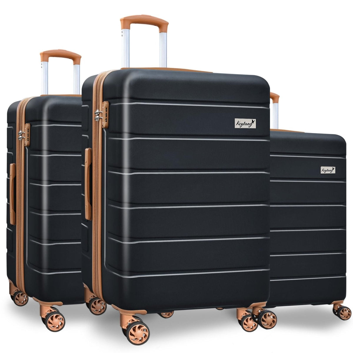 KEYTANG 3-Piece Hardshell Luggage Set, Lightweight Expandable Suitcase with TSA Lock and Double Spinner Wheels, 20% Expansion for Extra Packing, Carry-On and Checked Bags, Apricot Black