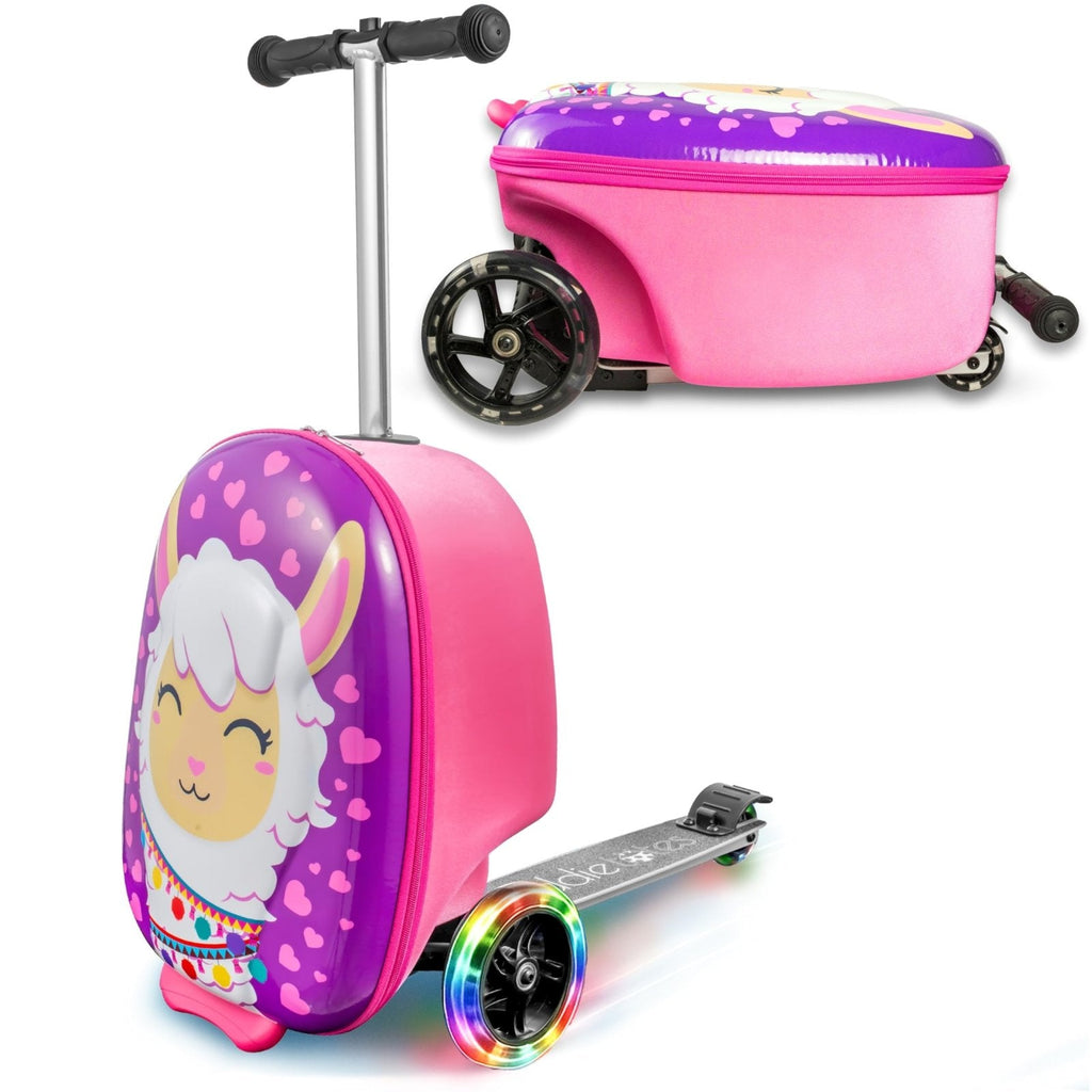 KIDDIETOTES Ride-On Scooter Suitcase for Kids – Hardside Lightweight Carry-On Luggage with Foldable Scooter, LED Wheels, Travel Fun for Toddlers & Children