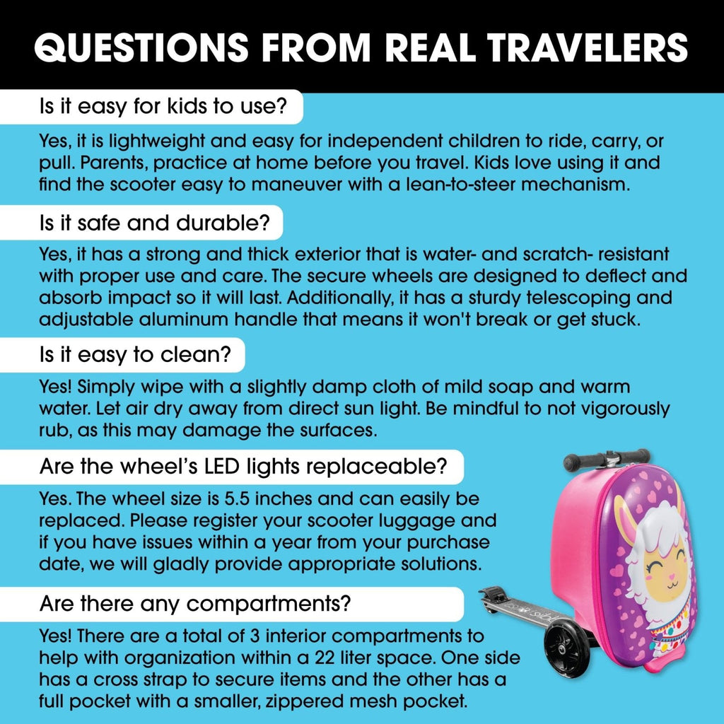 KIDDIETOTES Ride - On Scooter Suitcase for Kids – Hardside Lightweight Carry - On Luggage with Foldable Scooter, LED Wheels, Travel Fun for Toddlers & Children