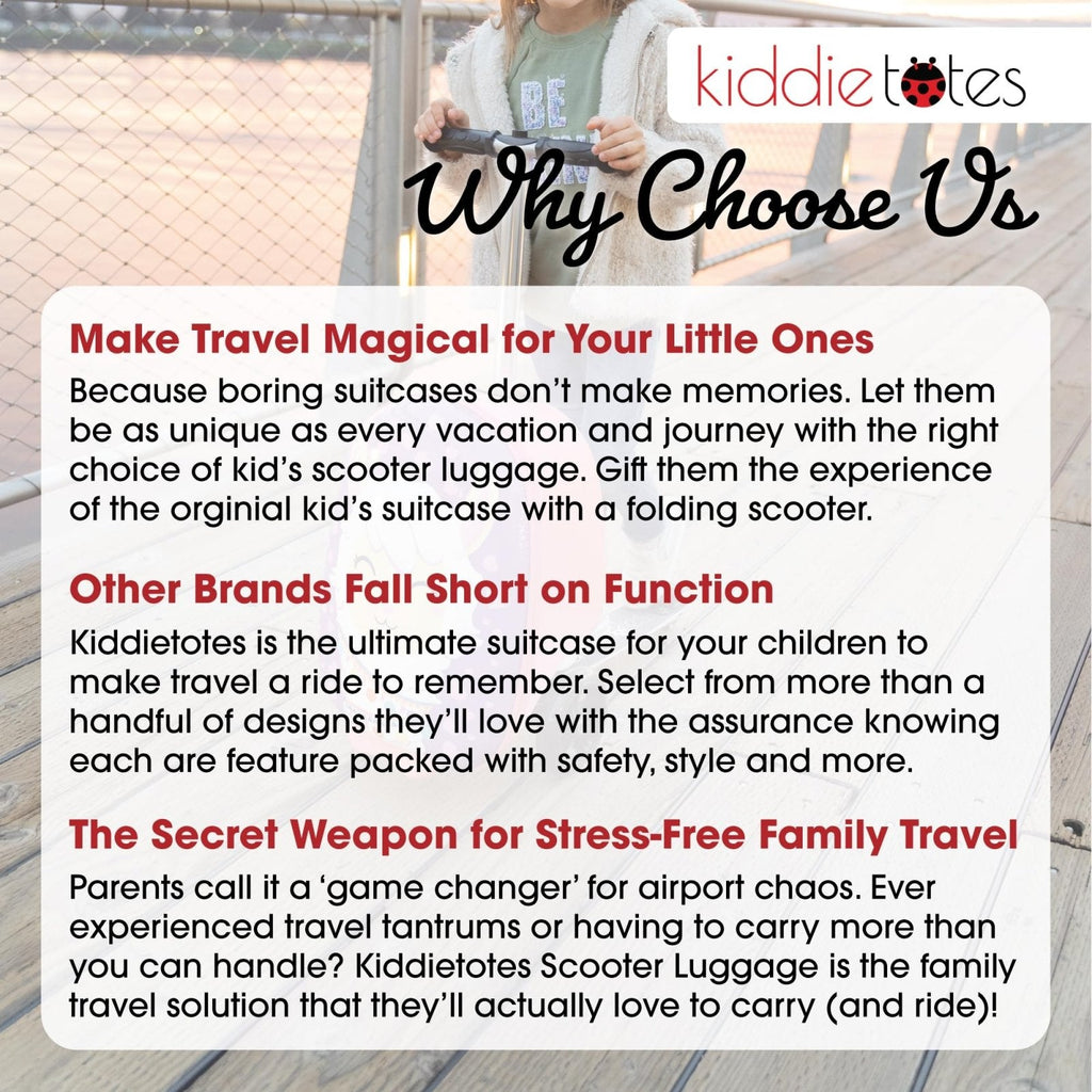 KIDDIETOTES Ride - On Scooter Suitcase for Kids – Hardside Lightweight Carry - On Luggage with Foldable Scooter, LED Wheels, Travel Fun for Toddlers & Children