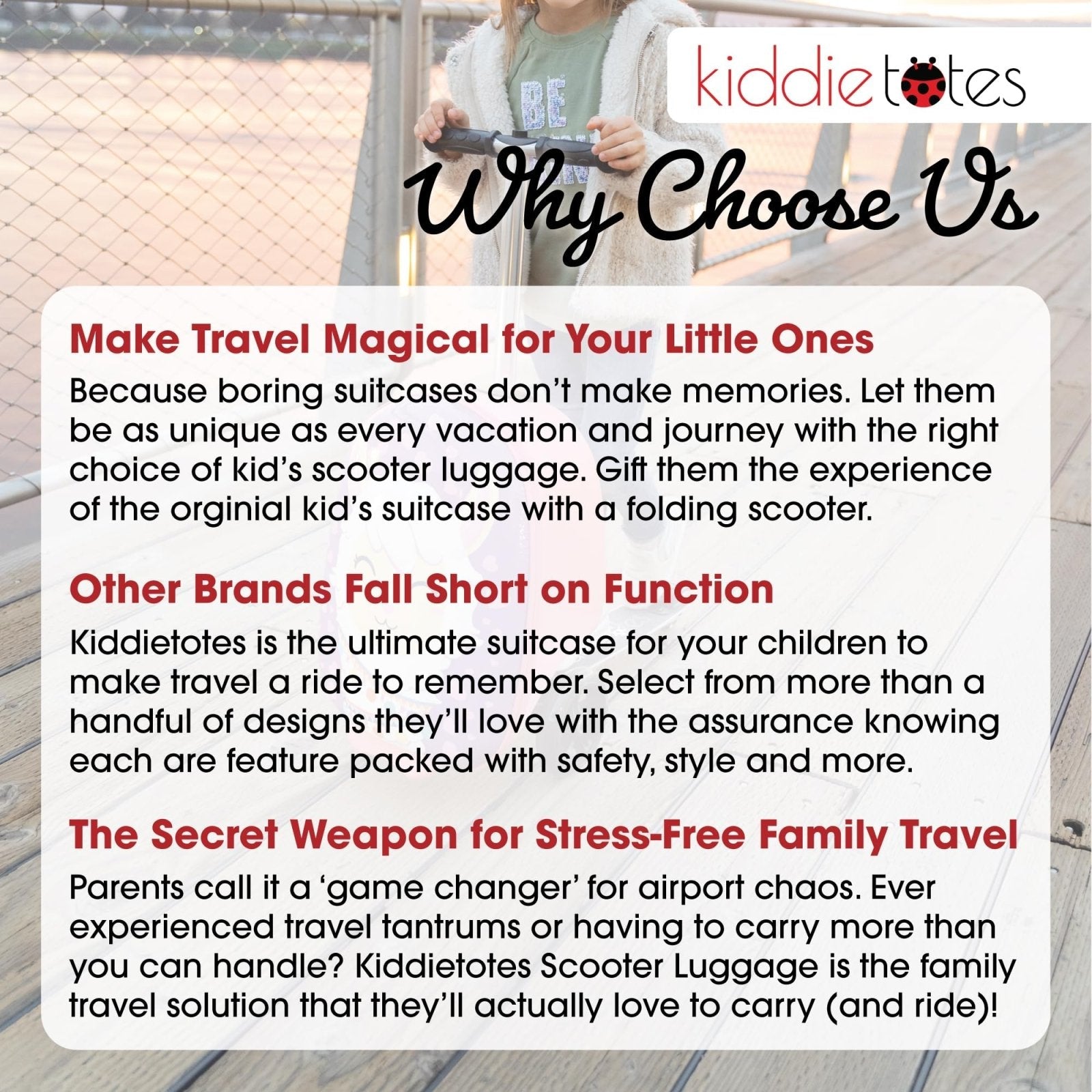 KIDDIETOTES Ride - On Scooter Suitcase for Kids – Hardside Lightweight Carry - On Luggage with Foldable Scooter, LED Wheels, Travel Fun for Toddlers & Children