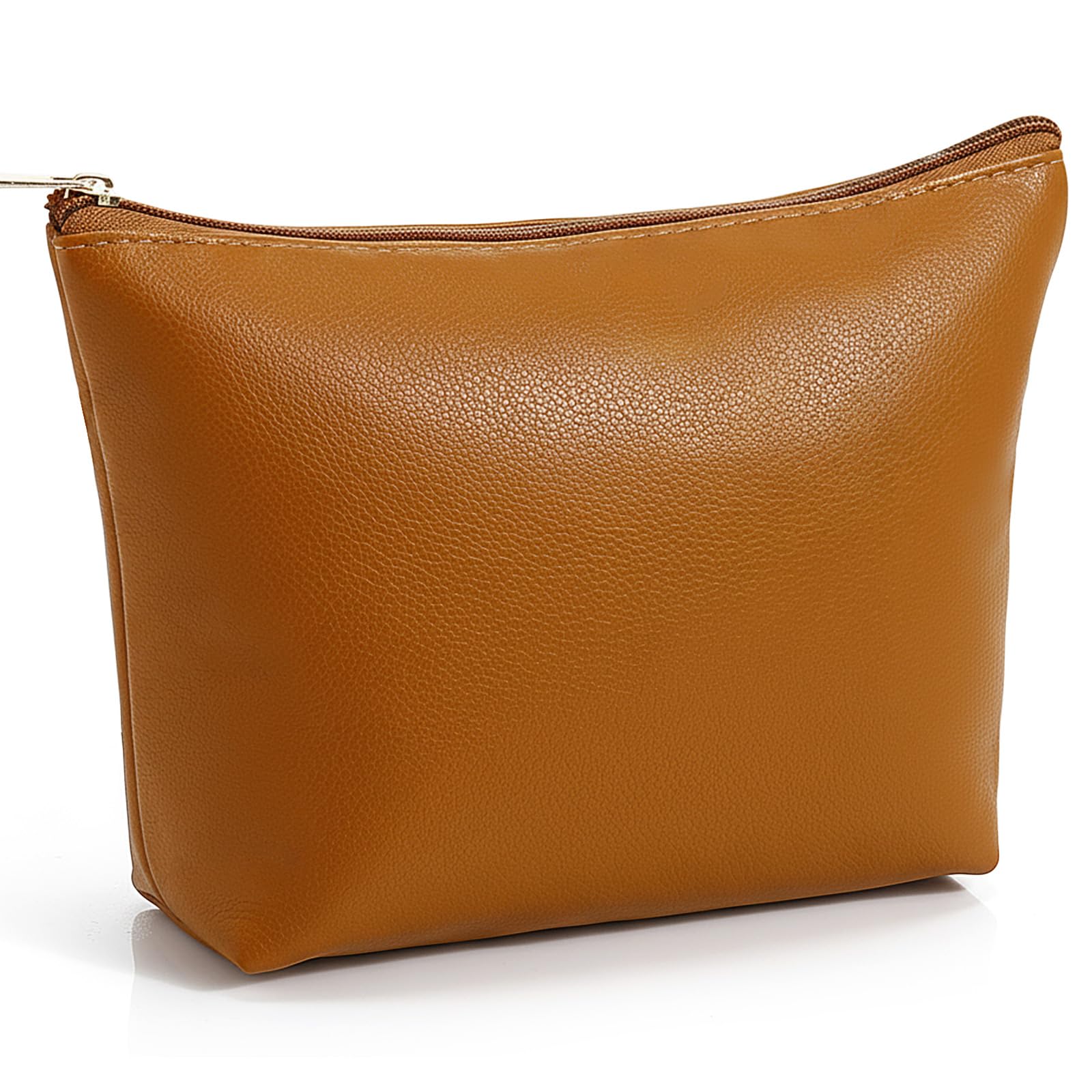 Kigeli PU Leather Makeup Bag for Women Gift Cosmetic Pouch for Purse Waterproof with PU Leather Travel Toiletry Organizer with Zipper for Women Bridesmaid Friend Gift(Brown)