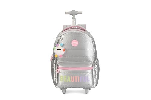 kingdisen Rolling Backpack, 17 inch Water Resistant Wheeled Laptop Backpack, Overnight College Computer Bag Trolley Suitcase for Men Women Adults to Travel(BEAUTIFUL SILVER)