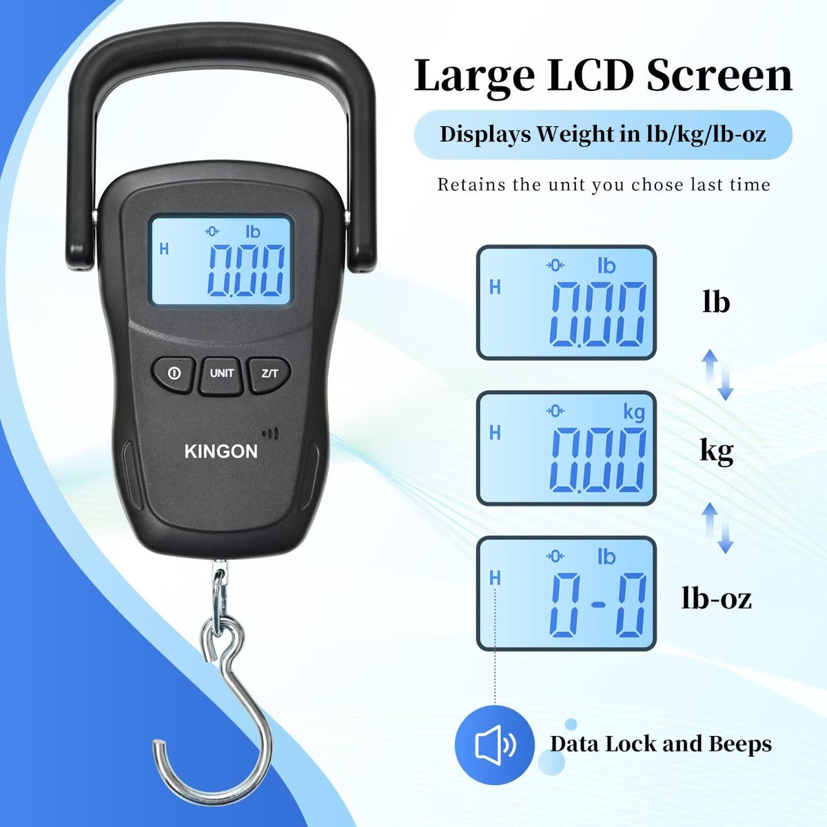 KINGON Rechargeable Luggage Scale, Digital Portable Bag Scale for Travel, Suitcase Weight Scale with Strap & Comfortable Handle, 110lb/50kg Capacity