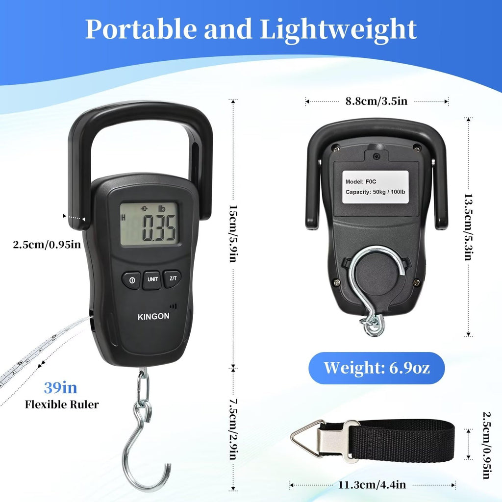 KINGON Rechargeable Luggage Scale, Digital Portable Bag Scale for Travel, Suitcase Weight Scale with Strap & Comfortable Handle, 110lb/50kg Capacity