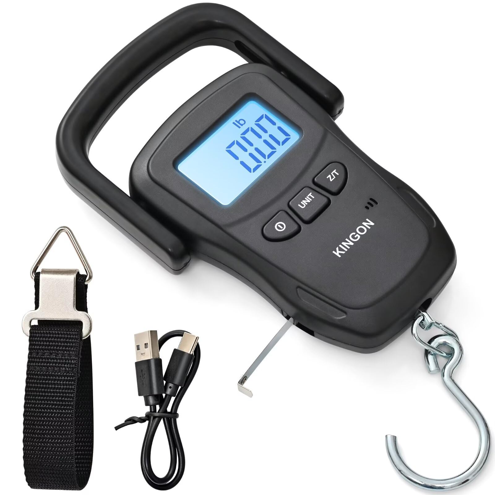 KINGON Rechargeable Luggage Scale, Digital Portable Bag Scale for Travel, Suitcase Weight Scale with Strap & Comfortable Handle, 110lb/50kg Capacity