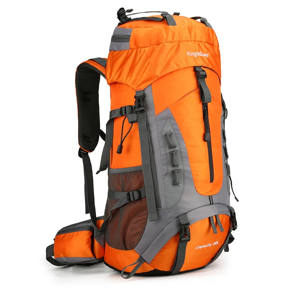 King'sGuard 60L Hiking Backpack for Men and Women Lightweight Camping Hiking Backpack with Rain Cover Large Waterproof Travel Backpack Backpacking Pack (Orange)