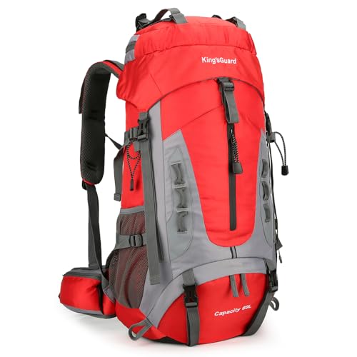 King'sGuard 60L Hiking Backpack for Men and Women Lightweight Camping Hiking Backpack with Rain Cover Large Waterproof Travel Backpack Backpacking Pack (Red)