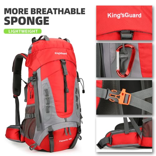 King'sGuard 60L Hiking Backpack for Men and Women Lightweight Camping Hiking Backpack with Rain Cover Large Waterproof Travel Backpack Backpacking Pack (Red)